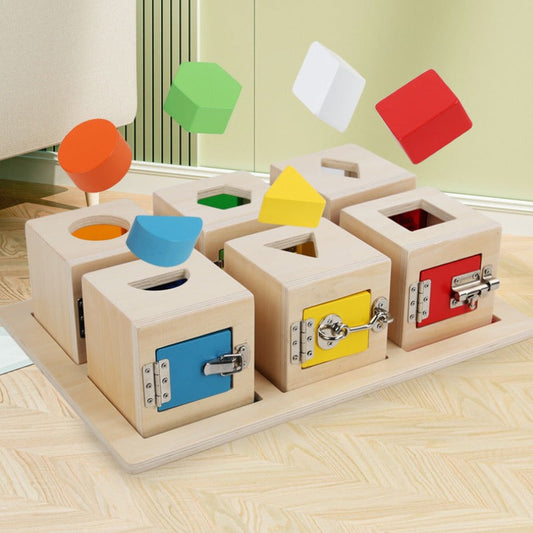 Juego Montessori de 6 Cajas con Cerraduras Individuales