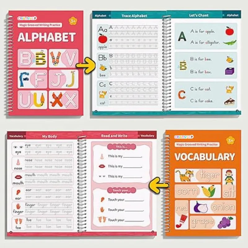 Cuadernos Mágicos Reutilizables 6 en 1 – Escritura, Inglés y Matemáticas para Niños | CRIATIVAE