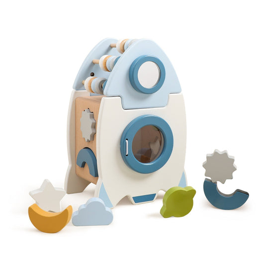 Cubo de Actividades Montessori de Madera en Forma de Cohete