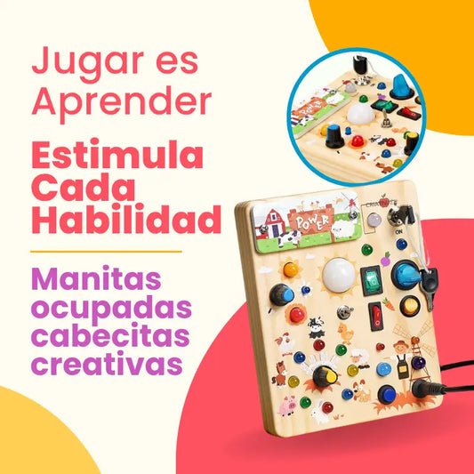 Panel de Actividades Montessori con Luces LED y Tema de Granja – Juguete Educativo de Madera